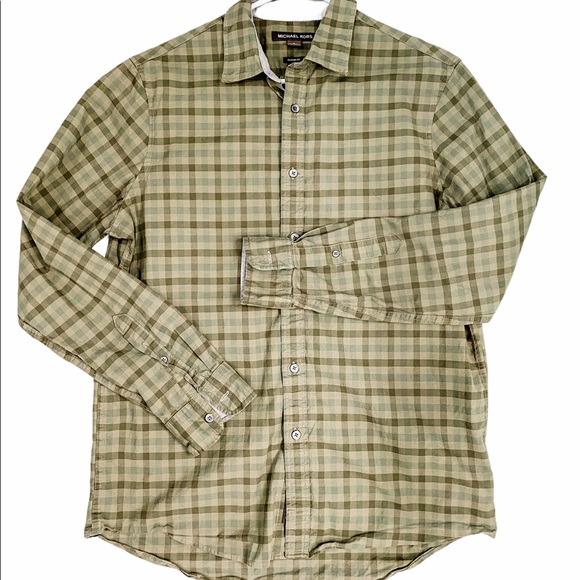 Michael Kors Green Plaid Long Sleeve Shirt Medium - Picture 1 of 8